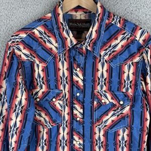 Rock & Roll Cowboy Western Shirt Mens Small Aztec Southwest Pearl Snap Sawtooth
